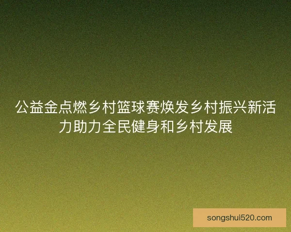 公益金点燃乡村篮球赛焕发乡村振兴新活力助力全民健身和乡村发展